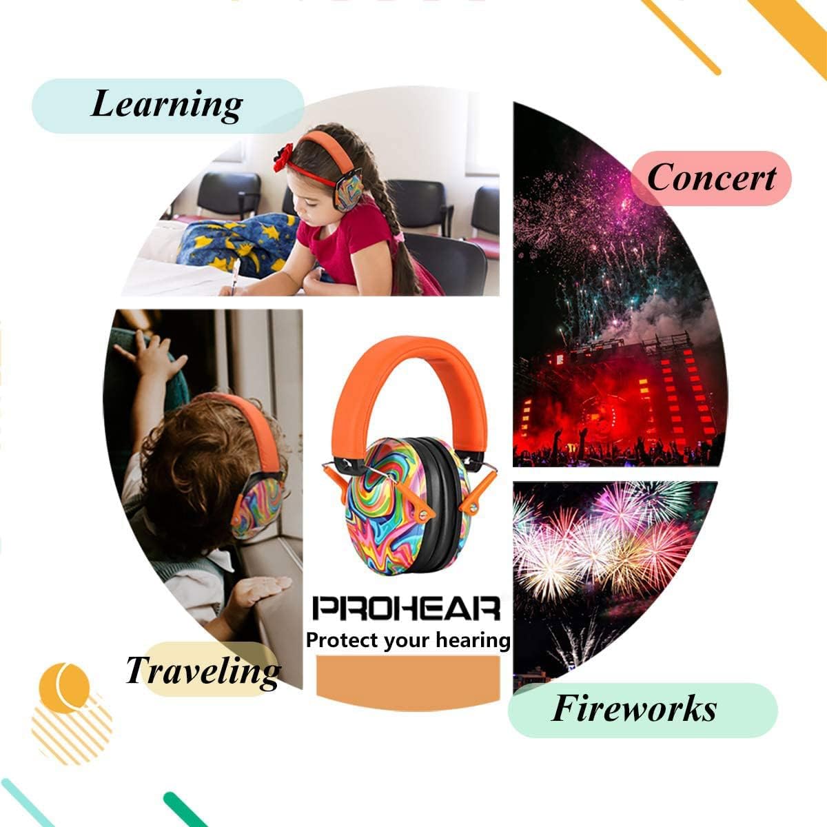 PROHEAR 032 Kids Ear Protection – Ear Muffs for Noise Reduction, 25NRR Noise Cancelling Headphones for Kids,Toddlers, Autism, Sensory Use, Hearing Protection – Orange
