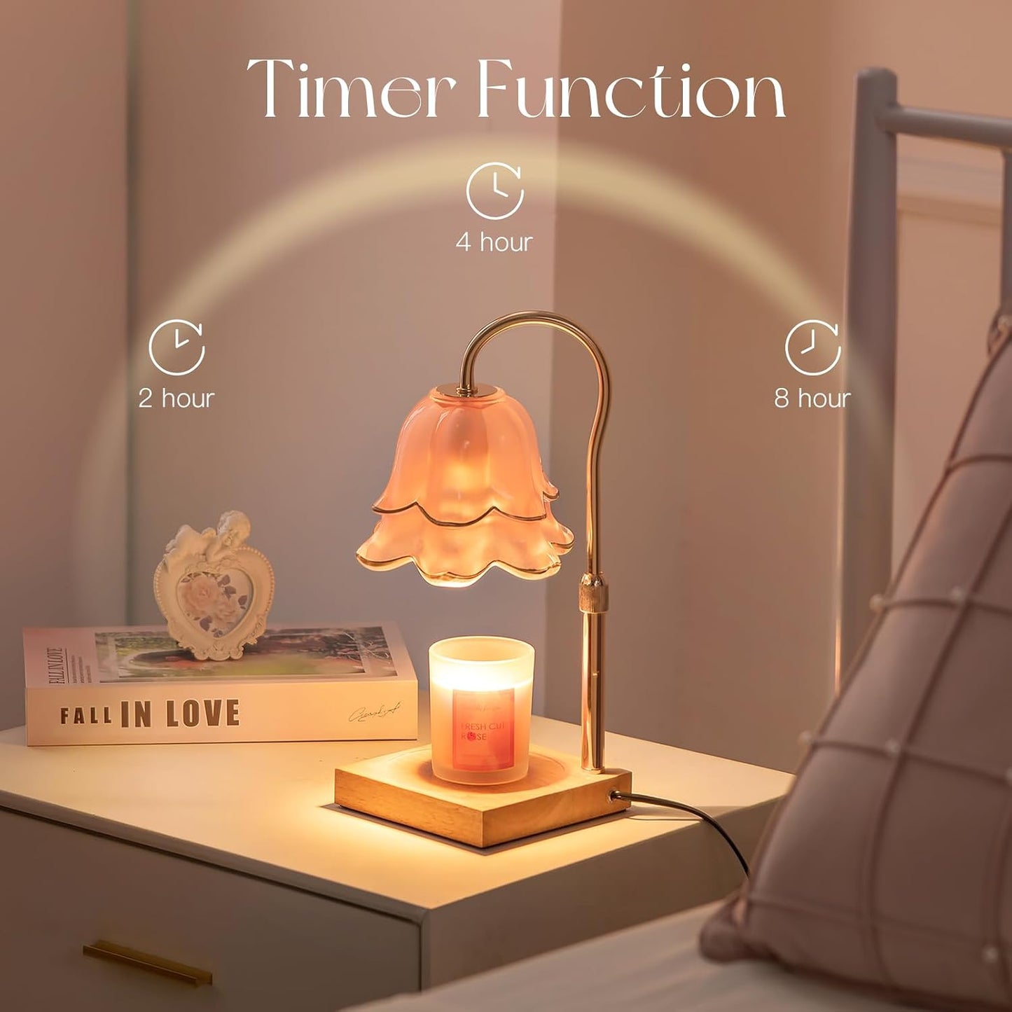 Candeldo Candle Warmer Lamp with Timer: Flower Gold Candle Lamps Height Adjustable Wax Melt House Warming Gifts New Home Decor Mothers Day Birthday Gift for Women Mom