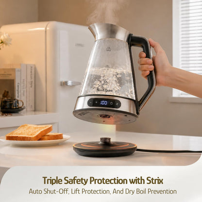 Hazel Quinn Glass & Stainless Steel Electric Kettle, 1.5 Liters Tea Kettle