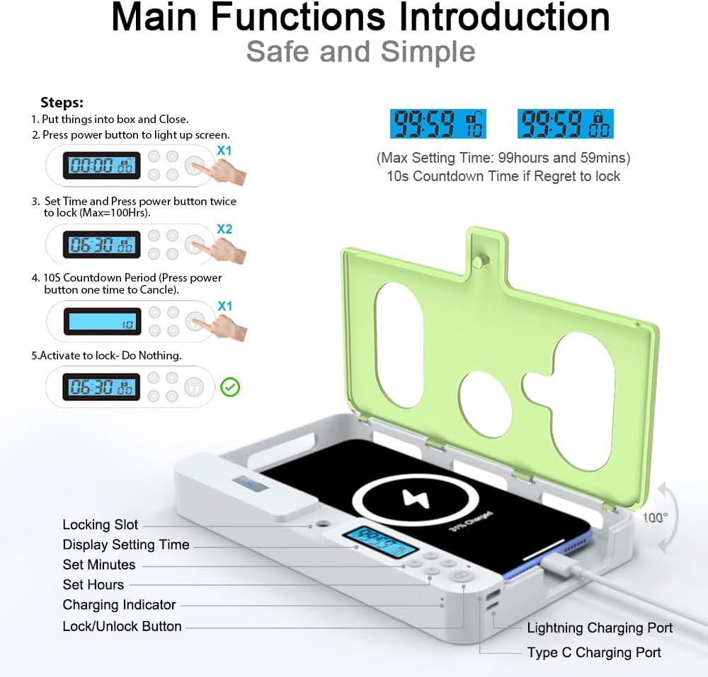 ySky Phone Lock Box with Timer,Phone Access Blocker Device for Cell Phones, Limits Smartphone Access, Reduces Screen Time & Improves Focus,Timed Jail Locker to Help Kids,Students, Adults Focus Back