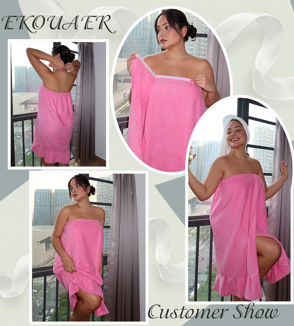 Ekouaer Towel Wrap for Women With Velcro Ruffle Wrap Robes