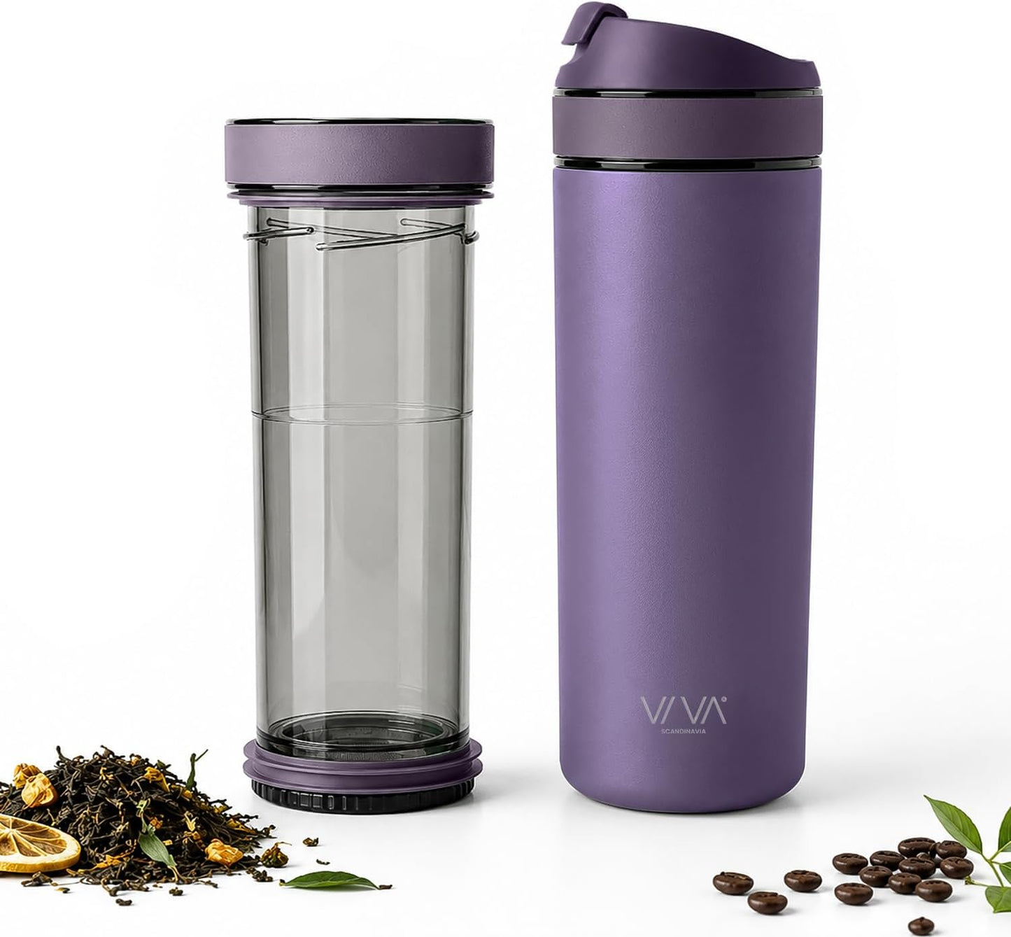 VIVA Recharge Tea Infuser Bottle, 16 oz Insulated Stainless Steel Travel Tea Tumbler with Infuser for Loose Leaf, Hot & Cold Tea & Coffee, Patented Steep Control, Leak-Resistant Lid - Mustard