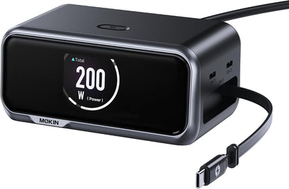 MOKiN 200W Charging Station with Retractable Cord, 6-Port Desktop Charger