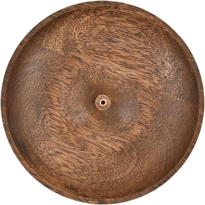 SAMHITA Wooden Round Incense Bowl, Incense Plate Holder, Ash Catcher for Home Décor, Home,Office,Club, Aromatherapy (5" x 5" x 1")