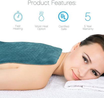 Pure Enrichment® PureRelief® XL Heating Pad - 12" x 24" Electric Heating Pad for Back Pain & Cramps, 6 Heat Settings, Soft Machine Wash Fabric, Auto-Off & Moist Heat (Charcoal Gray)