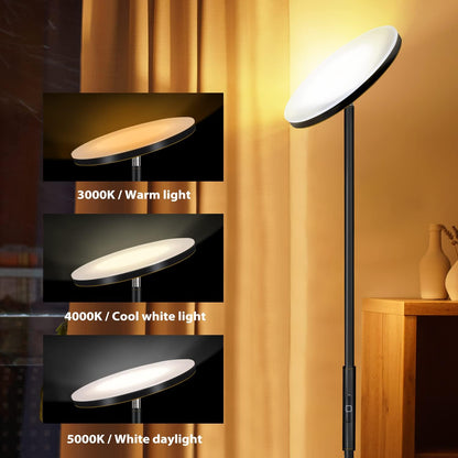 JOOFO LED Torchiere Floor Lamp with Remote, Stepless Dimmable Black