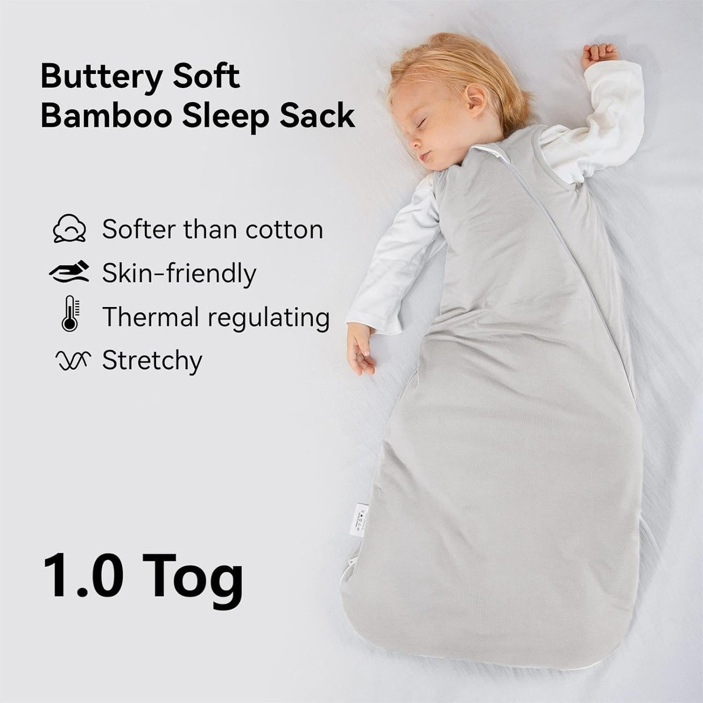 BubblePanda Rayon Made from Bamboo Sleep Sack 0-6 Months 1.0 Tog Soft Toddler Sleeping Sack 3-6 Months for Infant Newborn Babies 2-Way Zipper Baby Wearable Blanket 0-3 Months