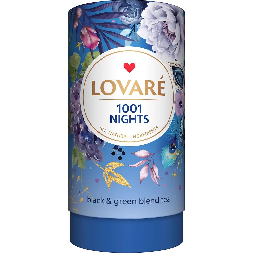 LOVARE 1001 Nights Tea Blend - 80 g (2.82 oz) Loose Leaf with 15 Paper Filters - Premium Black & Green Tea with Fruit & Flower Petals - Made in Ukraine (1001 Nights tea)