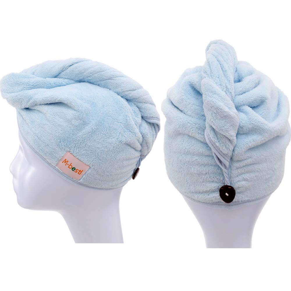 M-bestl 2 Pack Microfiber Hair Towel Wrap,Hair Drying Towel with Button,Quick Dry Hair Towel Turban for Women,Absorbent Anti-frizz Head Towel for Long Thick Curly Hair(Pink&Beige)
