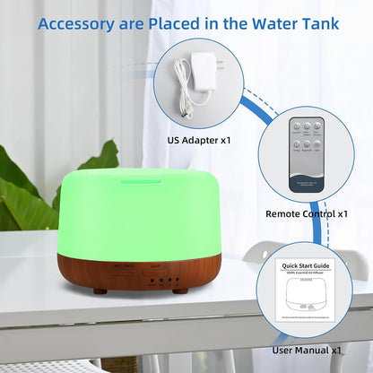 SPLITSKY Aromatherapy Essential Oil Home Diffuser with Remote Control, 300ML Large Room Cool Mist Air Humidifier, 8 Hours Quiet Operation, Timer, 7 Colors LED Night Night，Suitable Home,Yoga.