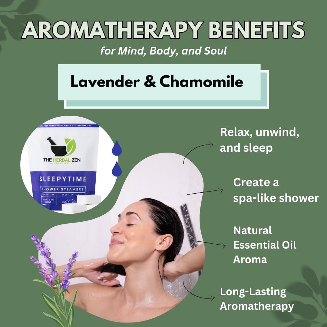 Sleepytime Lavender Shower Steamers Aromatherapy 10 Pack - Relaxing Shower Bombs with Pure Essential Oils for Relaxation and Unwinding - Spa Gifts for Women and Men - The Herbal Zen