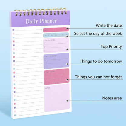LABUK 10 Pack Daily To Do List Notepads 5" x 8" Daily Planner 30 Sheets Spiral to Do List Notebook for Classroom Office Plan Work Schedule Checklist