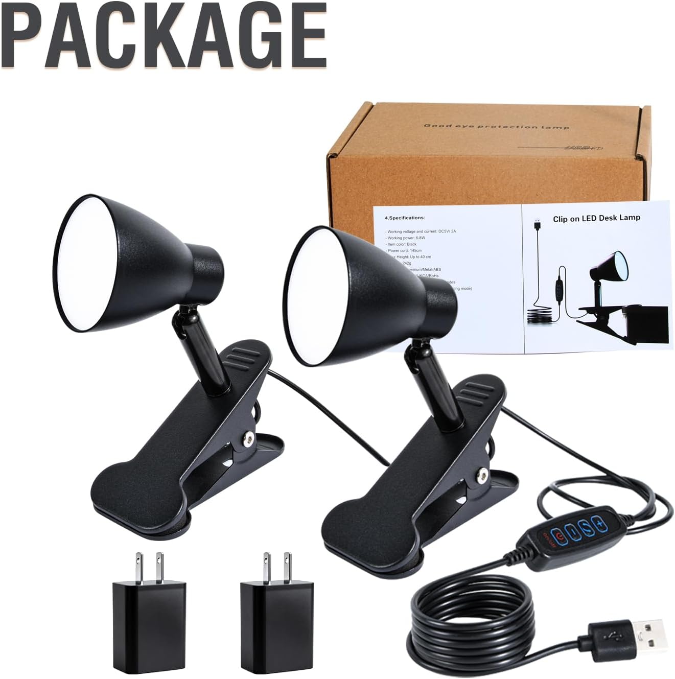 CRI 90+ Eye-Care Clip Light for Reading, 6W Small Clamp Lamp for Desk, Flexible Gooseneck Clip Lamp for Bed Headboard with 3 Color Modes & 10 Brightness(Adapter Include)
