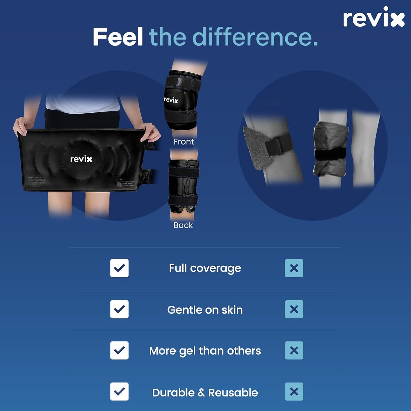 REVIX 19" Extra Large Knee Ice Pack Wrap Around Entire Knee, Reusable Gel Cold Pack for Discomfort and Post-Workout Fatigue, Cold Compress, Enhance Comfort and Recovery