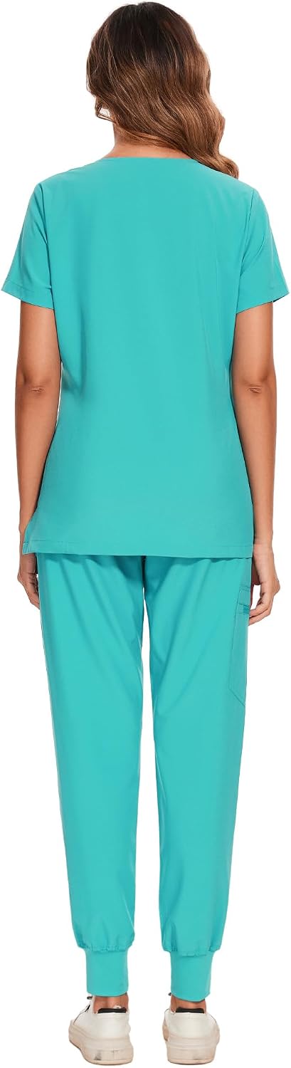 COZYFIT Scrubs for Women Set - Stretch V-Neck Scrub Top & Jogger Pant with 8 Pockets COZY SCRUBS - Colors C