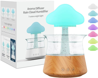 Rain Cloud Humidifier Water Drip - Mushroom Aroma Diffuser, Essential Oil Diffusers, 300ml White Noise Aromatherapy Diffusers with 7 Colors Cloud Lights for Home, Large Room, Office - White