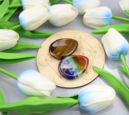 2PCS Worry Stone for Anxiety Tigers Eye Amethyst Healing Crystals Hand Thumb Stones Pocket Gemstones Meditation Accessories Oval Crystal Natural Relax Palm Stone Anxiety Relief Items Stocking Stuffers