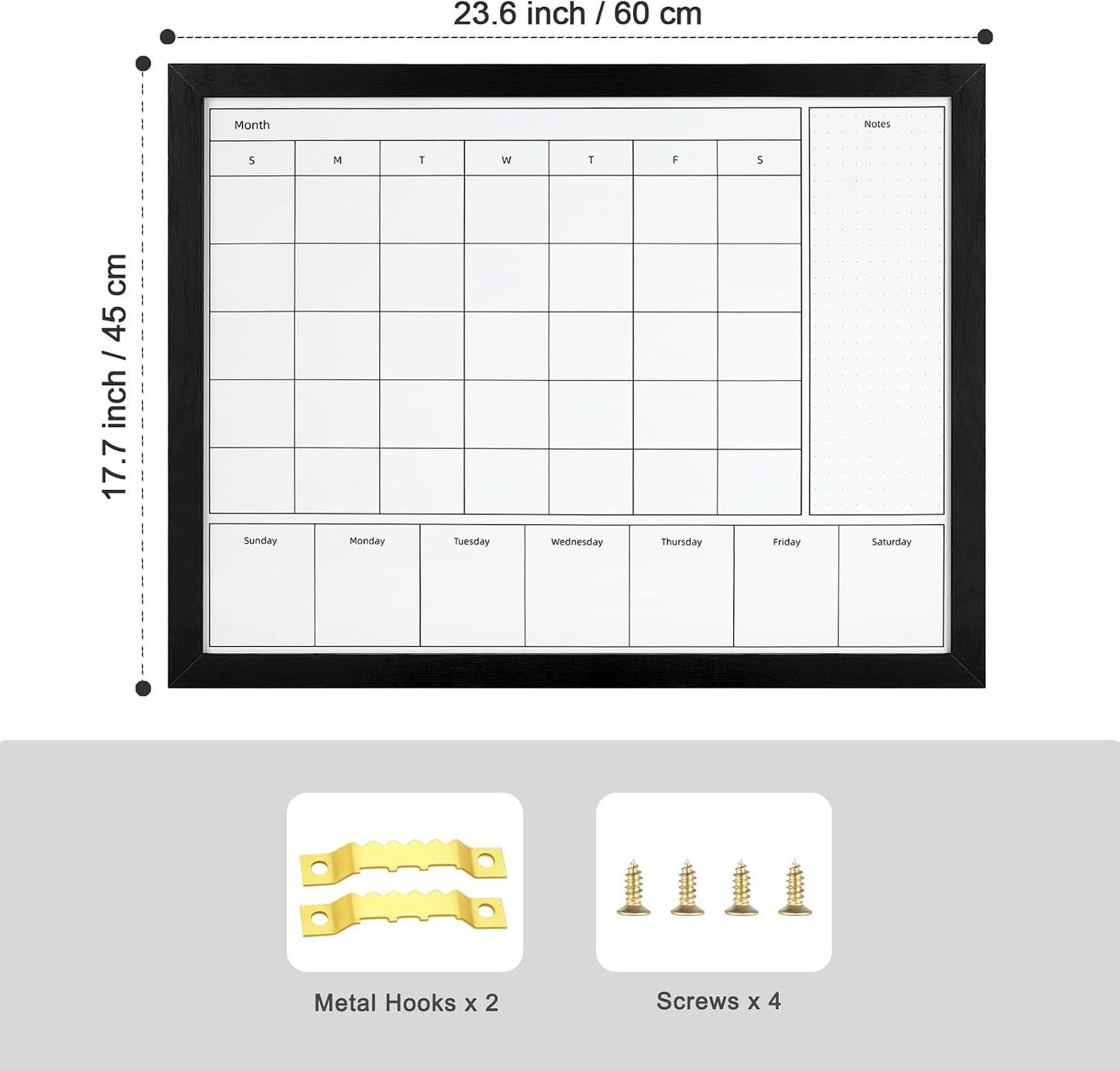 3-in-1 Dry Erase Calendar for Wall, Magnetic Surface Calendar Whiteboard | 17x13 inches Monthly & Weekly Planner Whiteboard, Dry Erase Board with Black Wood Frame, Magnetic Calendar for Classroom