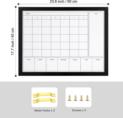 3-in-1 Dry Erase Calendar for Wall, Magnetic Surface Calendar Whiteboard | 17x13 inches Monthly & Weekly Planner Whiteboard, Dry Erase Board with Black Wood Frame, Magnetic Calendar for Classroom