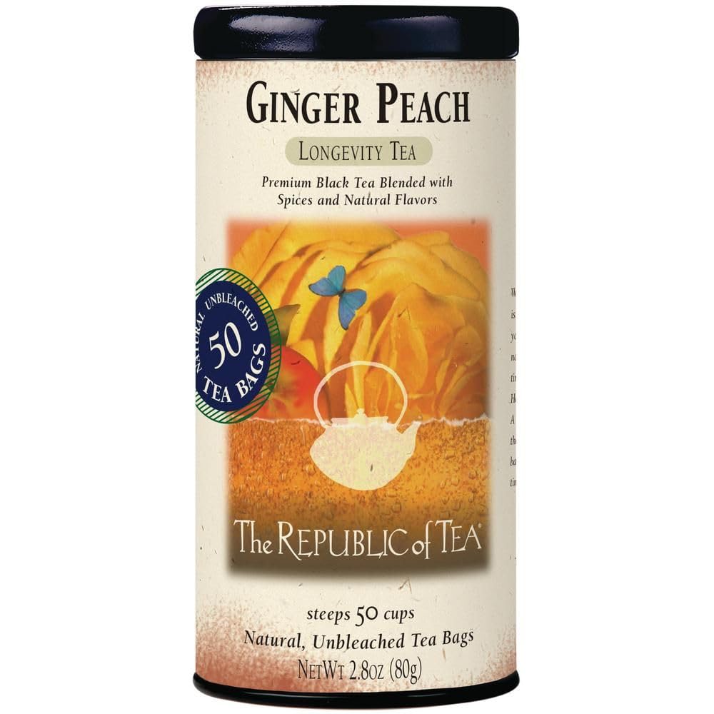 The Republic of Tea Ginger Peach Black Tea, Naturally Caffeinated, 50 Count
