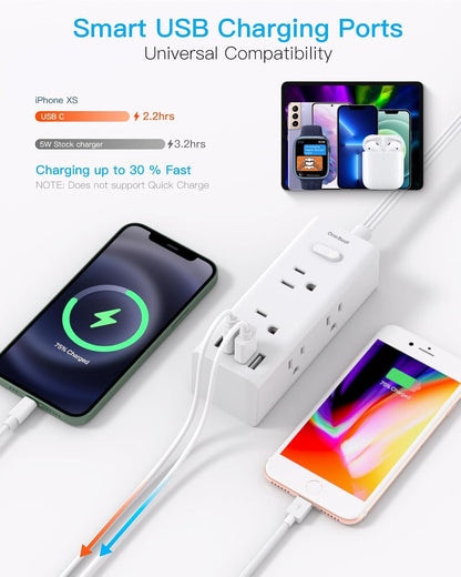 One Beat 10Ft Extension Cord with Multiple Outlets,Flat Plug Power Strip