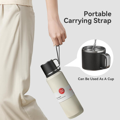 Stainless Steel Insulated Tea Infuser Bottle, Vacuum Insulated Water Bottle, Tea Tumbler with Separate Tea Compartment, 24-Hrs Insulation Commute Travel (White,32oz/1000ml)