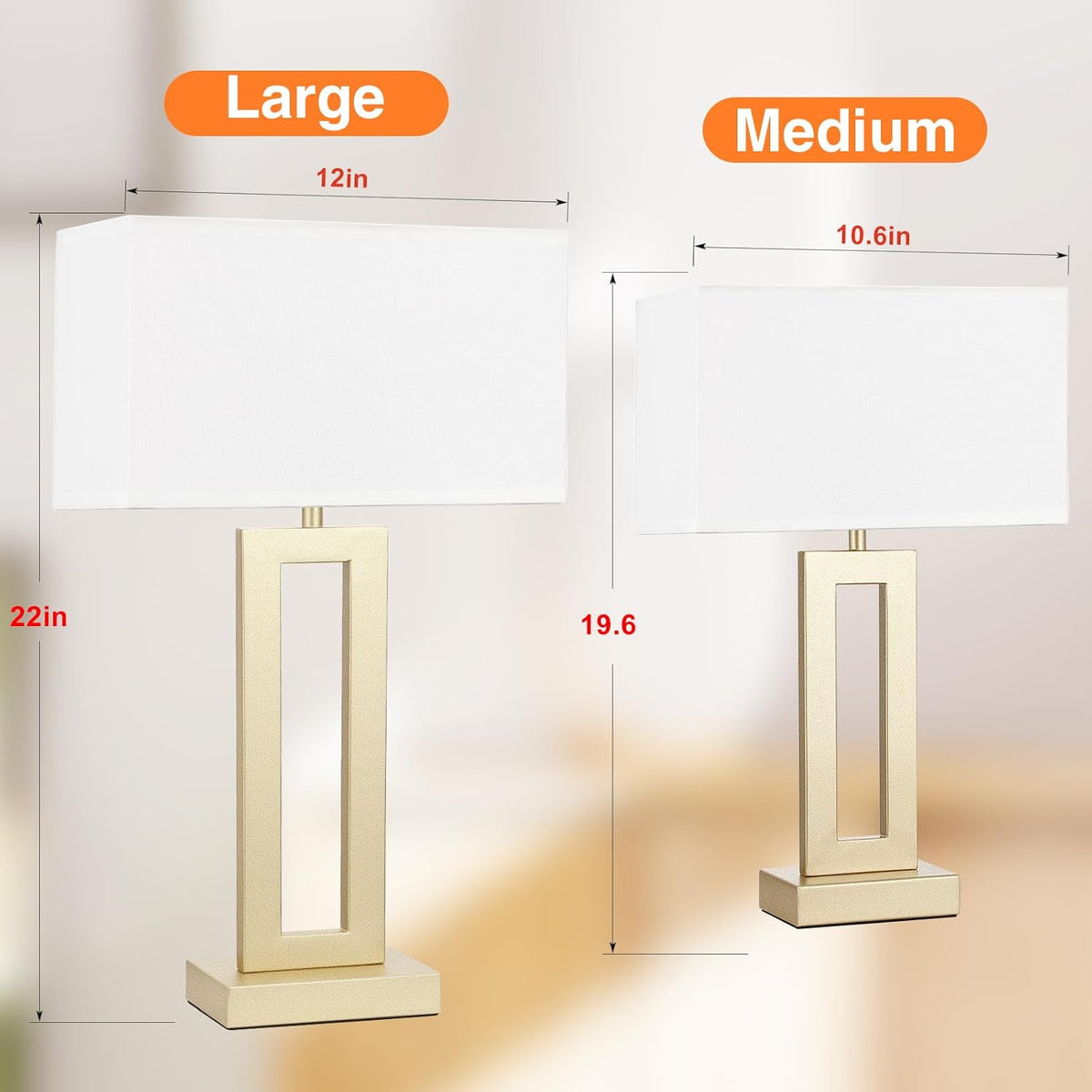 Gold Table Lamps Set of 2, 16.4" Bedside Lamps for Nightstand with USB C+A