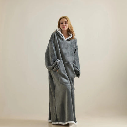 Wearable Blanket Sweatshirt Gifts for Women and Men, Warm and Cozy Giant Blanket Hoodie, Thick Flannel Blankets with Sleeves and Giant Pocket - Light Grey