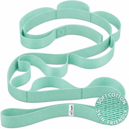 TECEUM Stretching Strap with 10 Loops for Physical Therapy & Rehab | Non-Elastic Yoga Stretch Band for Hamstring, Leg, Hip & Knee Rehab, Pilates, Flexibility & Mobility Exercises for Men & Women