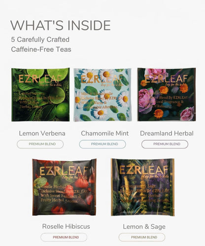 EZR LEAF Pura Herbal Tea Sampler - Caffeine-Free Tea Variety Gift Set