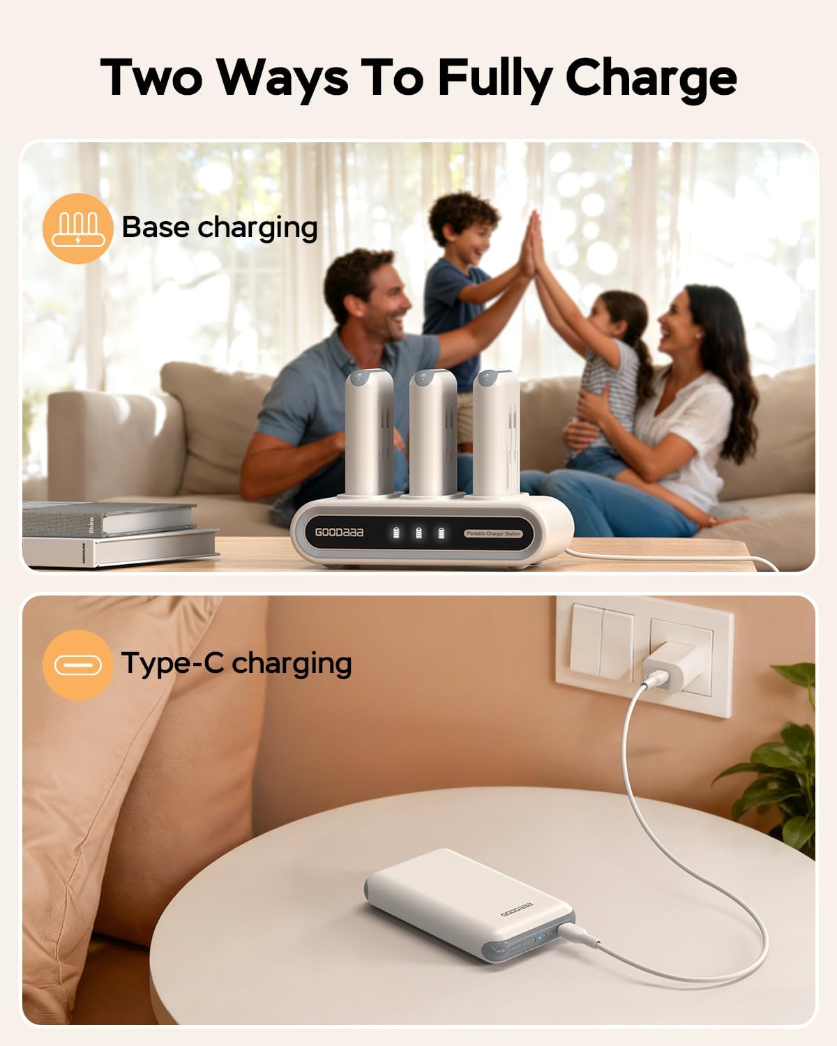 GOODaaa Portable Charger, 10000mAh Slim Power Bank Built in Cables