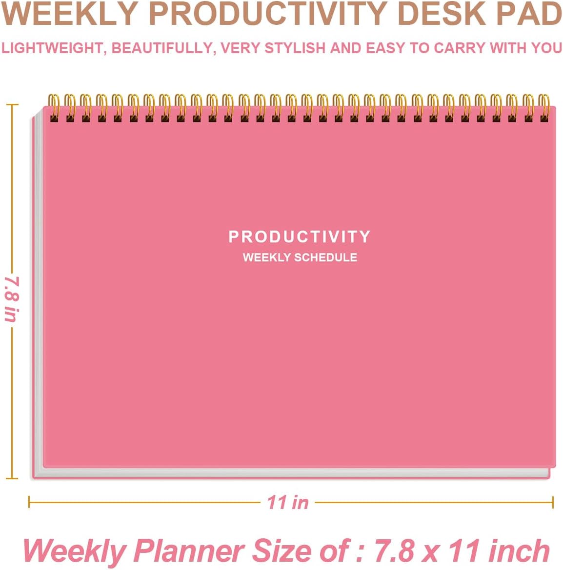Weekly Productivity Planner - 8" x 11" Dashboard Desk Pad/Planner, Habit Tracker, Spiral Undated Weekly Planner for Office/School/Home, 54 Weeks, Grey
