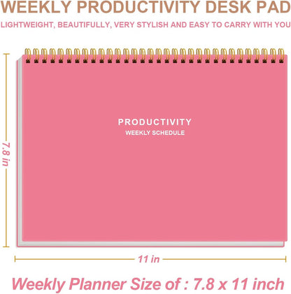 Weekly Productivity Planner - 8" x 11" Dashboard Desk Pad/Planner, Habit Tracker, Spiral Undated Weekly Planner for Office/School/Home, 54 Weeks, Grey