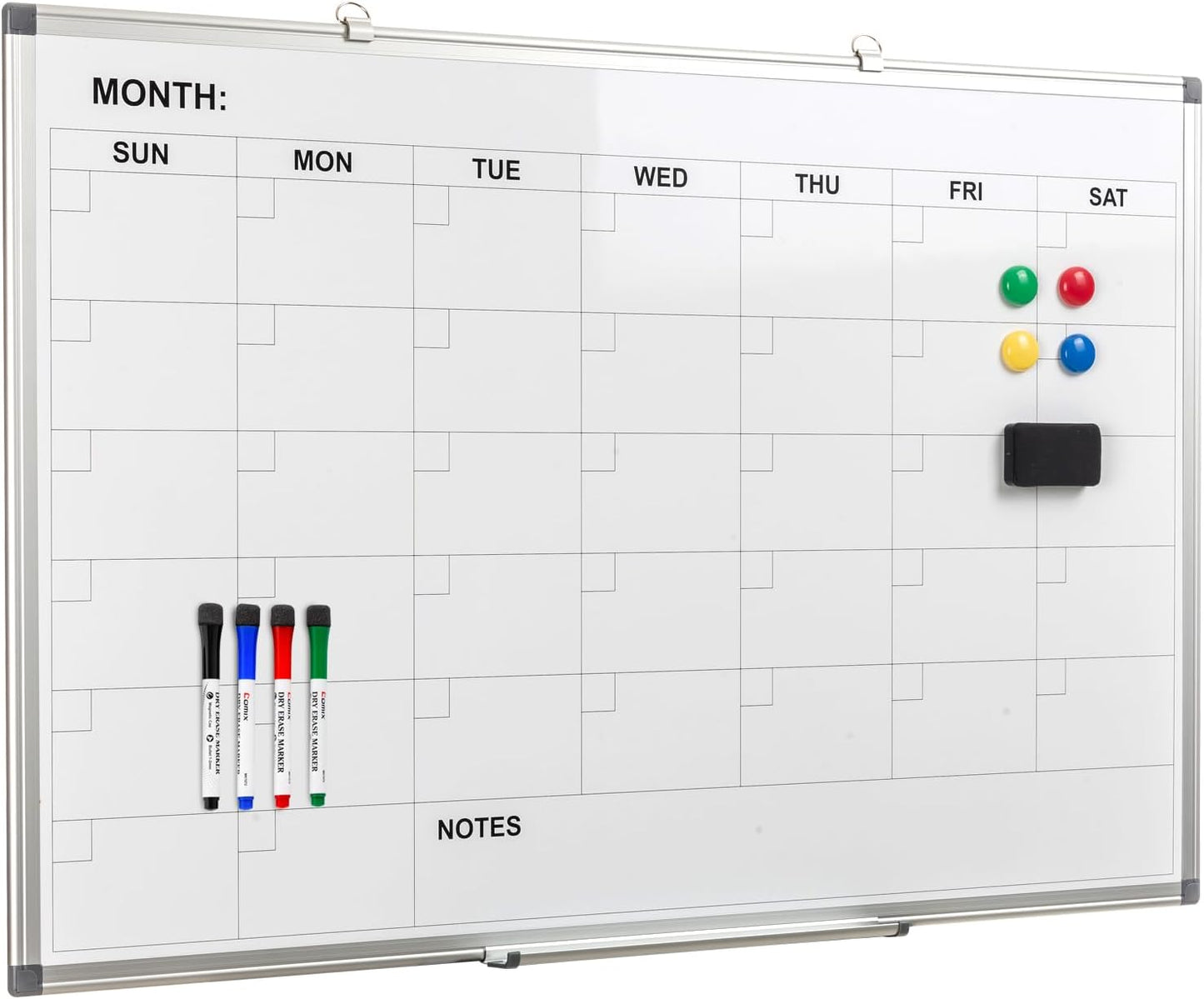Comix Magnetic Dry Erase Calendar Whiteboard, 24 x 18 Inches Monthly Calendar Dry Erase Board for Wall, Aluminum Frame Planner White Board with Markers, Eraser, Magnets