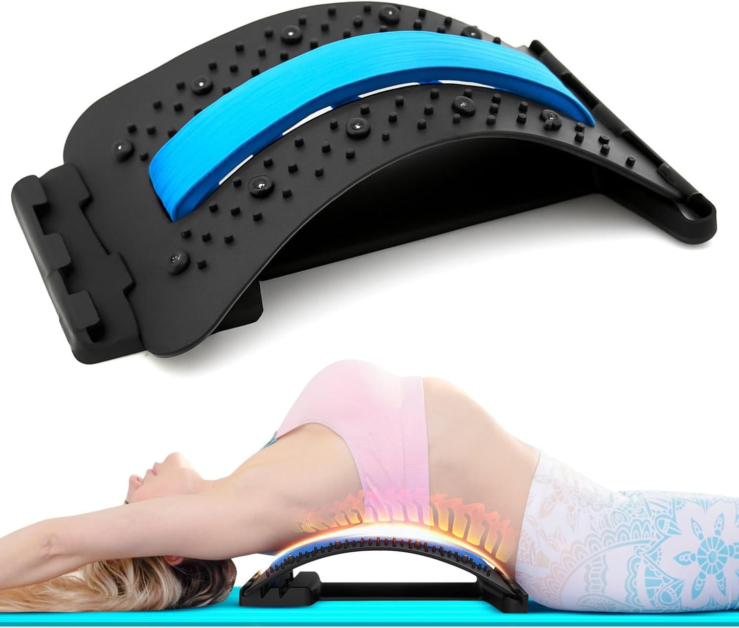 SQUATZ Lower Back Stretcher Device, Ergonomic Lumbar Support Back Massager, Multi-Level Traction, Foam Cushion with Pressure Points, 30-Day Digital Workout Program, for Home, Gym, Car & Yoga Mat Use
