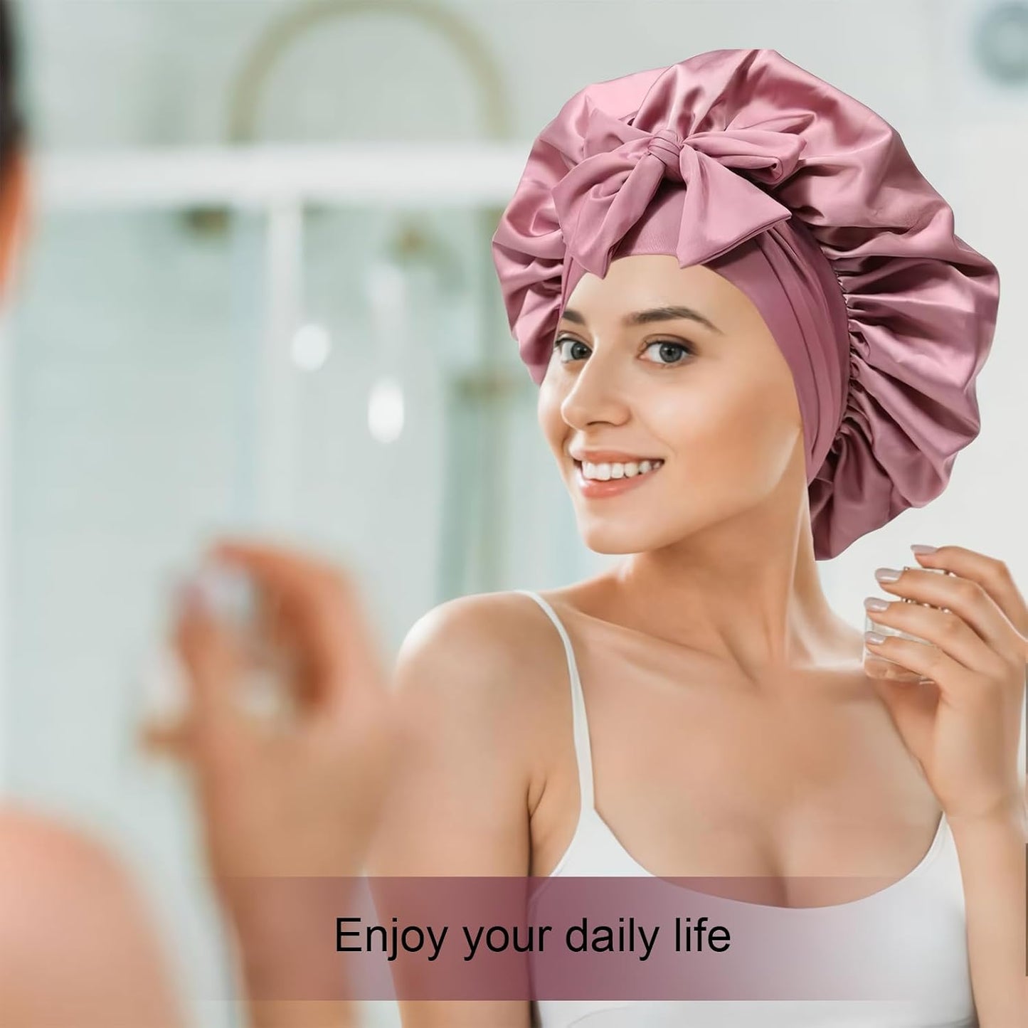 Silk Bonnet for Women, Satin Bonnet for Sleeping, Large Sleep Cap with Elastic Tie Band for Curly Hair