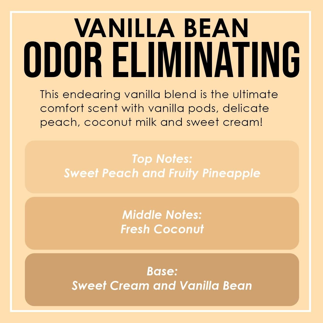 Vanilla Bean Odor Eliminating Highly Fragranced Candle - Eliminates 95% of Pet, Smoke, Food, and Other Smells Quickly - Up to 80 Hour Burn time - 12 Ounce Premium Soy Blend - Colors B