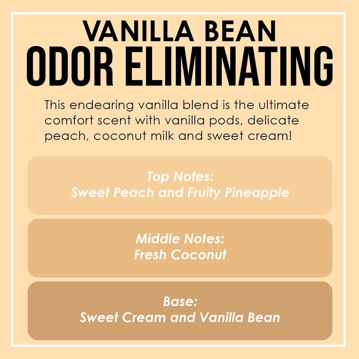 Vanilla Bean Odor Eliminating Highly Fragranced Candle - Eliminates 95% of Pet, Smoke, Food, and Other Smells Quickly - Up to 80 Hour Burn time - 12 Ounce Premium Soy Blend - Colors B