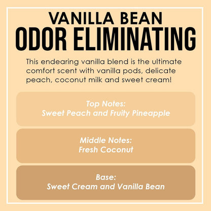 Vanilla Bean Odor Eliminating Highly Fragranced Candle - Eliminates 95% of Pet, Smoke, Food, and Other Smells Quickly - Up to 80 Hour Burn time - 12 Ounce Premium Soy Blend - Colors B