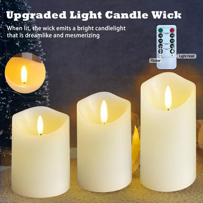 LEDHOLYT Rechargeable Flameless Glass Pillar Candles–Gifts for Women,–Set of 3, Realistic Flickering LED Flame,Remote & Timer, Ideal for Living Room, Bedroom & Halloween Festival Home Party Decor