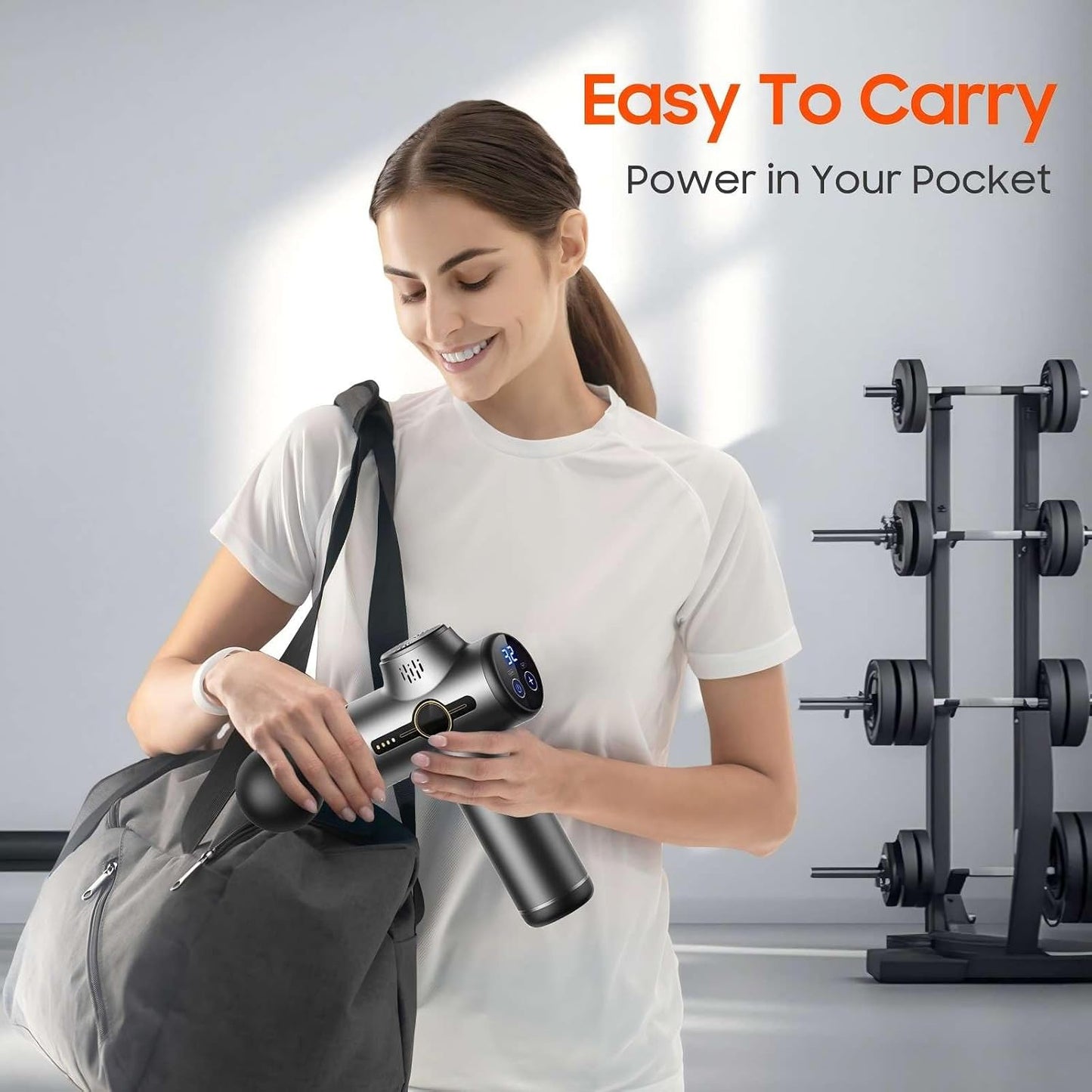 Massage Gun with Heat, Mini Handheld Massager for Home & Travel, Quiet, Lightweight & Portable,Powerful Full Body Electric Massager Tool for Men and Women, (Grey)