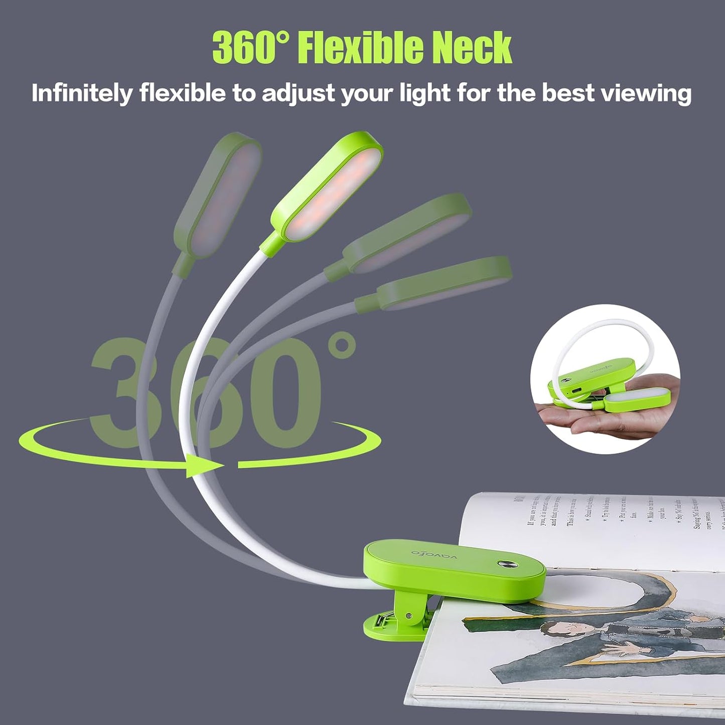 VAVOFO Rechargeable Book Light, 14 LEDs Eye Care Clip On Amber Reading Light for Bookworms Reading in Bed with 9 Colors 9 Brightness (White-Blue)