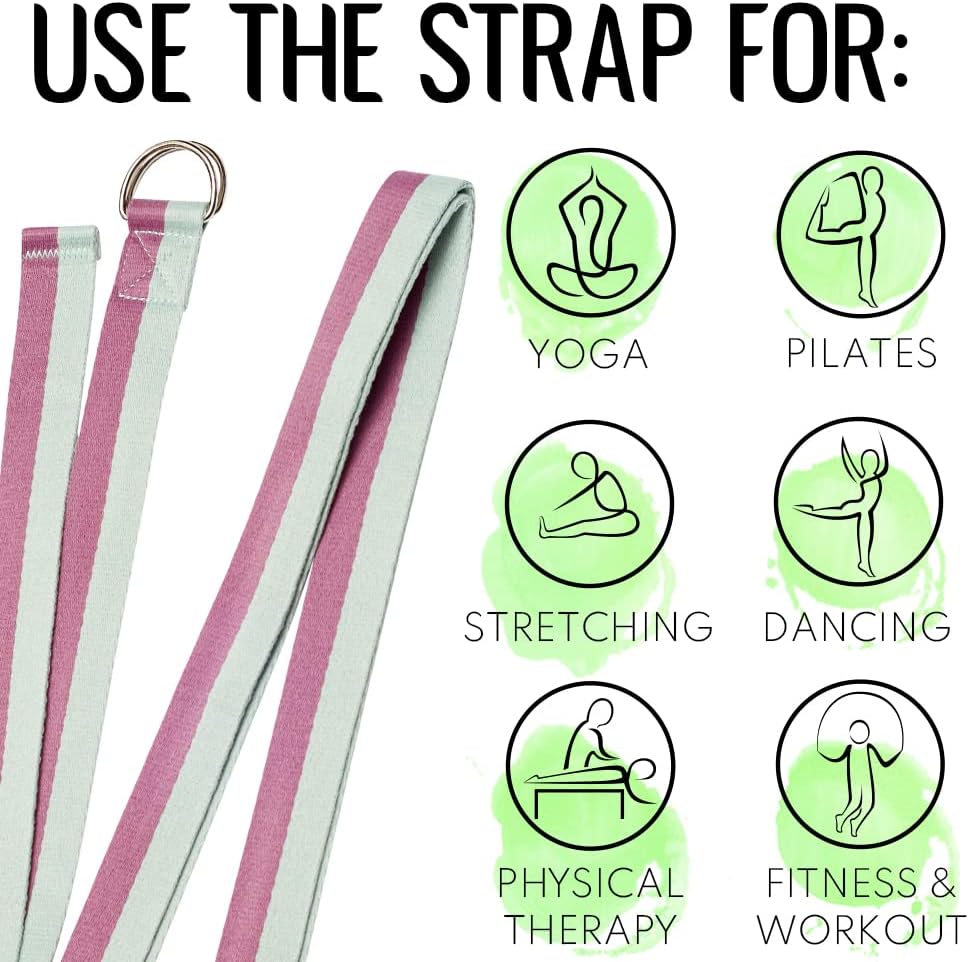 TECEUM 2 IN 1 Yoga & Mat Strap for Stretching – Cotton – 6/8/10 ft | Adjustable Non-Slip Belt in 30+ Colors for Yoga, Pilates, Physical Therapy, Fitness, Home Workouts and Carrying Mats