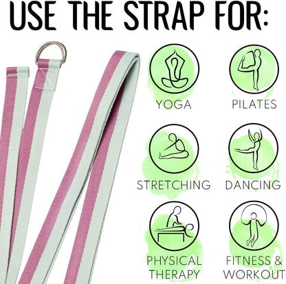 TECEUM 2 IN 1 Yoga & Mat Strap for Stretching – Cotton – 6/8/10 ft