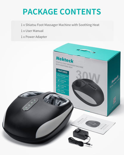Nekteck Foot Massager Machine with Heat, Shiatsu Feet Massage for Plantar Fasciitis & Neuropathy, HSA Eligible Massage Tools, 360° Air Compression & Deep Kneading Therapy (Deep Black)