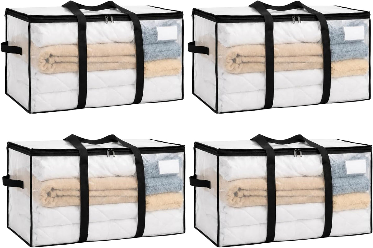 Comforter Storage Bags with Zipper and Handles (90L) - Extra Large Heavy Duty Moving Bags, Waterproof Blanket & Clothes Storage Bags, Foldable Under Bed Storage Totes for Bedding, Closet, College Dorm
