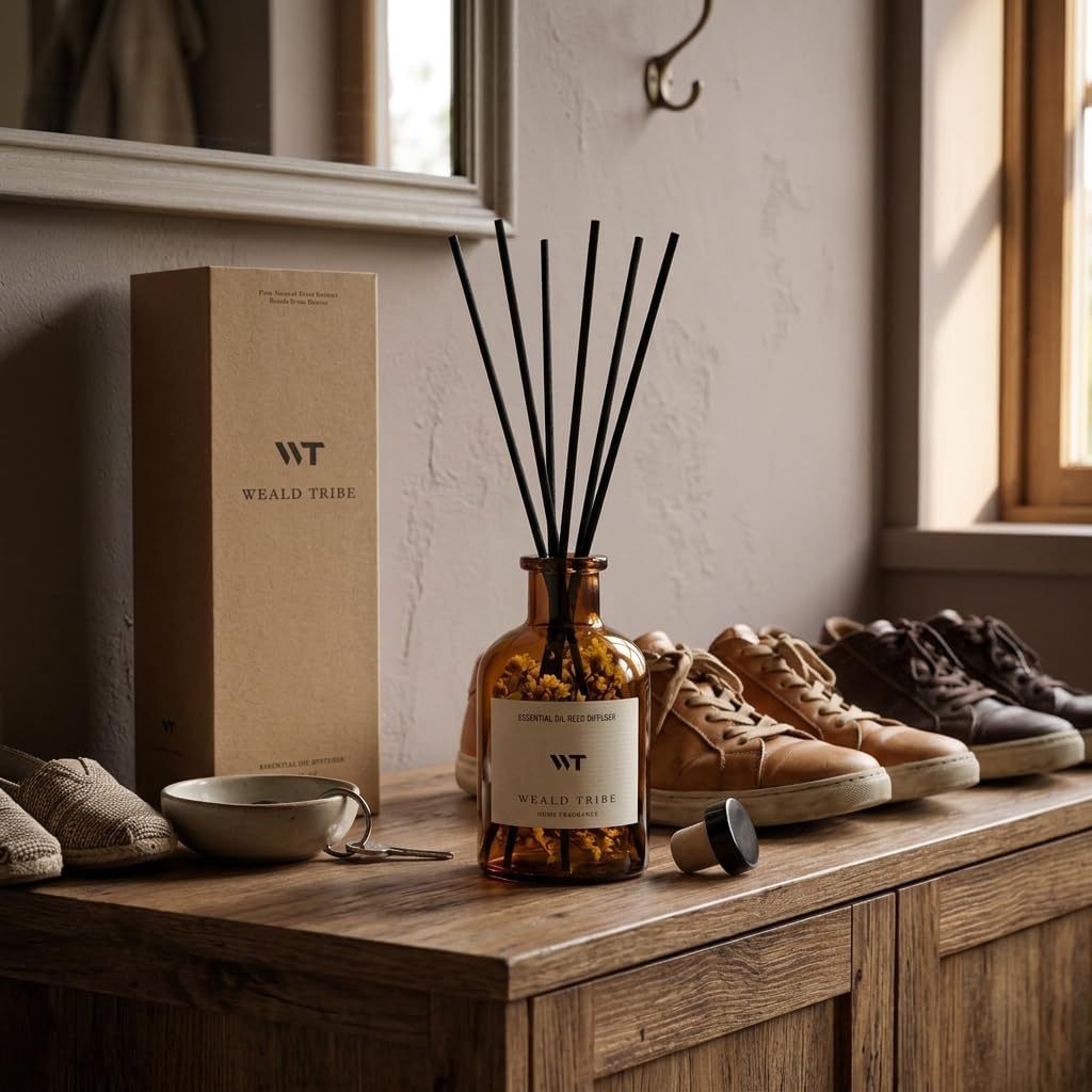 WEALD TRIBE Flower Reed Diffuser Set Eucalyptus & Lavender Scent for Room Bathroom Accessories Shelf Decor & Air Fresheners, Sticks Defusers with 4.0 fl oz Essential Oils, Home Fragrance Office Gift