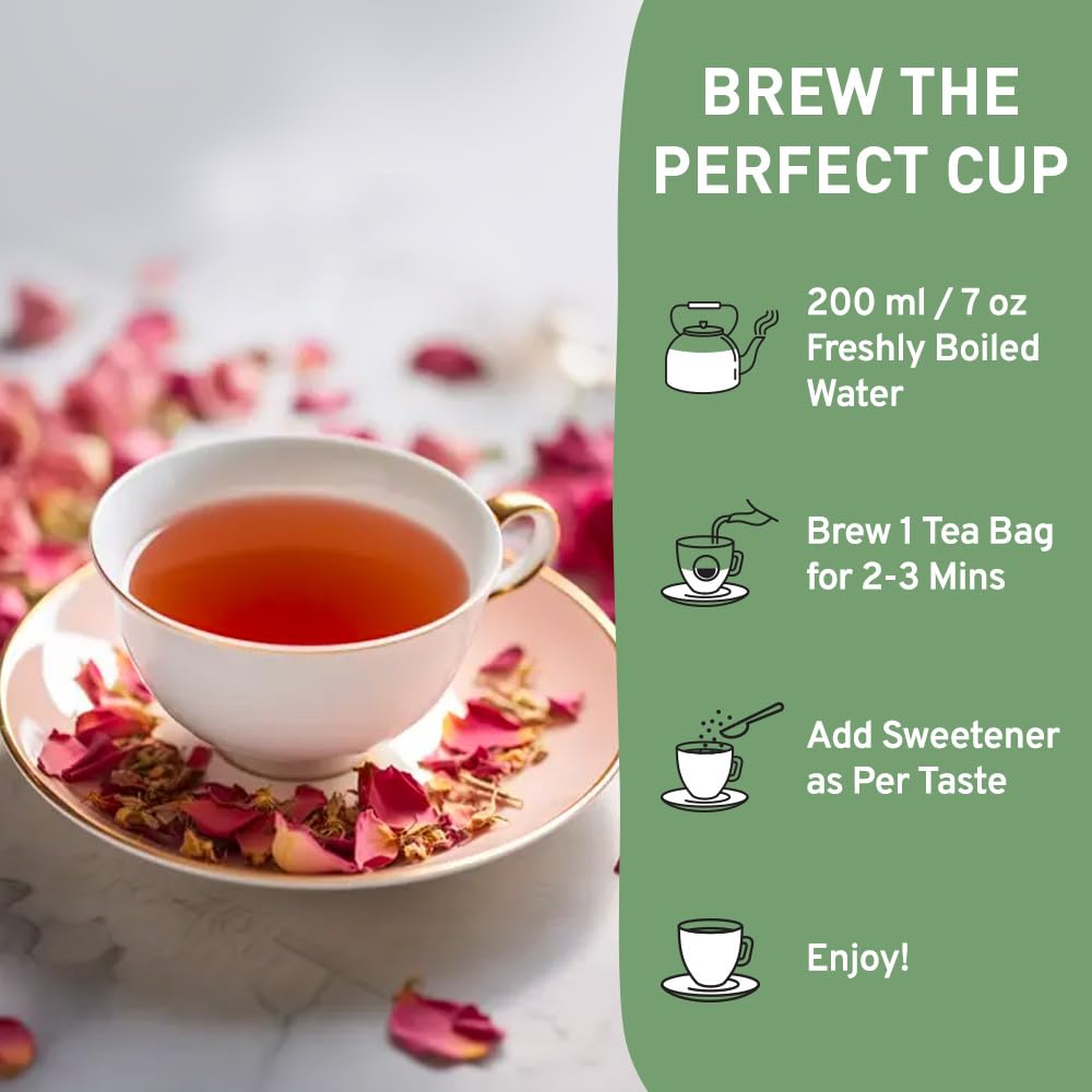 HANDPICK, Rose Buds Herbal Tea Bags - 50 Count | Caffeine Free Rose Tea with Chamomile & Tulsi | Floral & Smooth | Round Eco-conscious Tea Bags