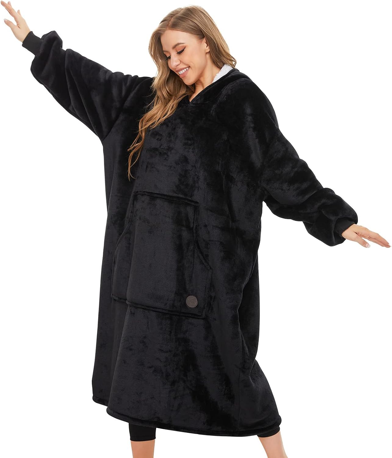 THREE POODLE Wearable Blanket Hoodie for Women, Oversized Sherpa Sweatshirt Blanket for Adults Men, Cozy Hooded Blankets, Gifts for Teen Girls Women Mom Sister