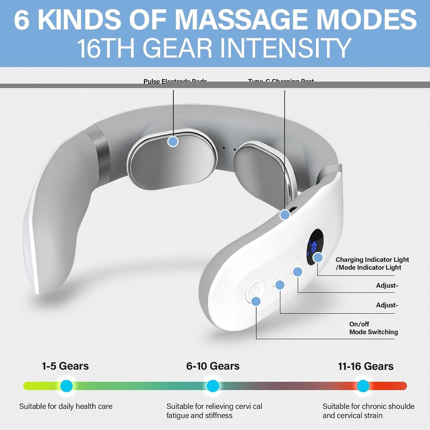 Neck Massager with Heat, Electric Portable Muscle Relaxation at Home & Office, Ultra-Lightweight Cordless Massager for Men & Women